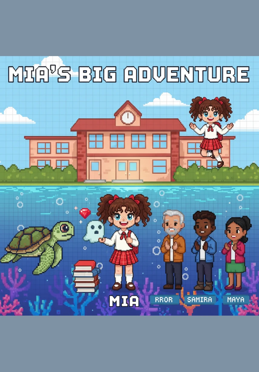 Mia proudly drops a plastic bottle into a bright blue recycling bin, knowing she is helping to keep the earth clean. She smiles at the beautiful, litter-free world around her, promising to protect the environment every single day.