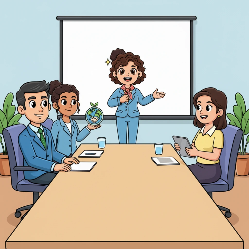 The bright conference room hummed with anticipation as Priya Sharma, radiating cheerfulness, stood before a large screen. She adjusted her subtle blue blazer, a playful sparkle in her eye, ready to share something truly special. Three colleagues, professionally dressed and eager, took their seats, their faces expectant.