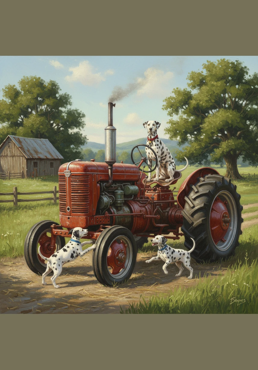 Bobby and Matrix sit together in the lush green farm yard. Bobby looks thoughtfully at a notebook while Matrix bounces with excitement, his tail a blur of motion.