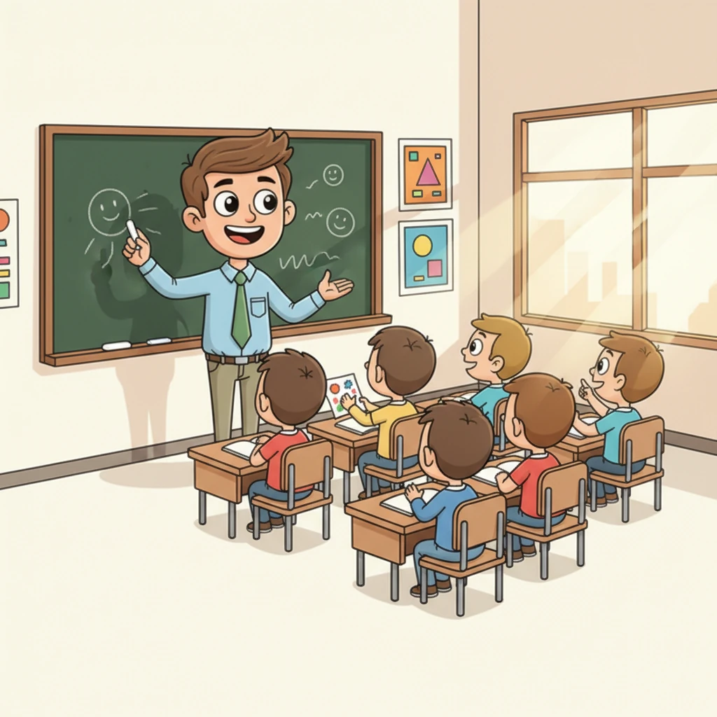 زنگ آخر نزدیک بود و آقای معلم با لبخند گفت: "بچه‌ها، امروز عالی بودید!" او تکالیف فردا را روی تخته نوشت و به همه یادآوری کرد که همیشه کنجکاو باشند و از یادگیری لذت ببرند. او از دیدن چهره‌های شاد و پرانرژی دانش‌آموزانش بسیار خرسند بود.