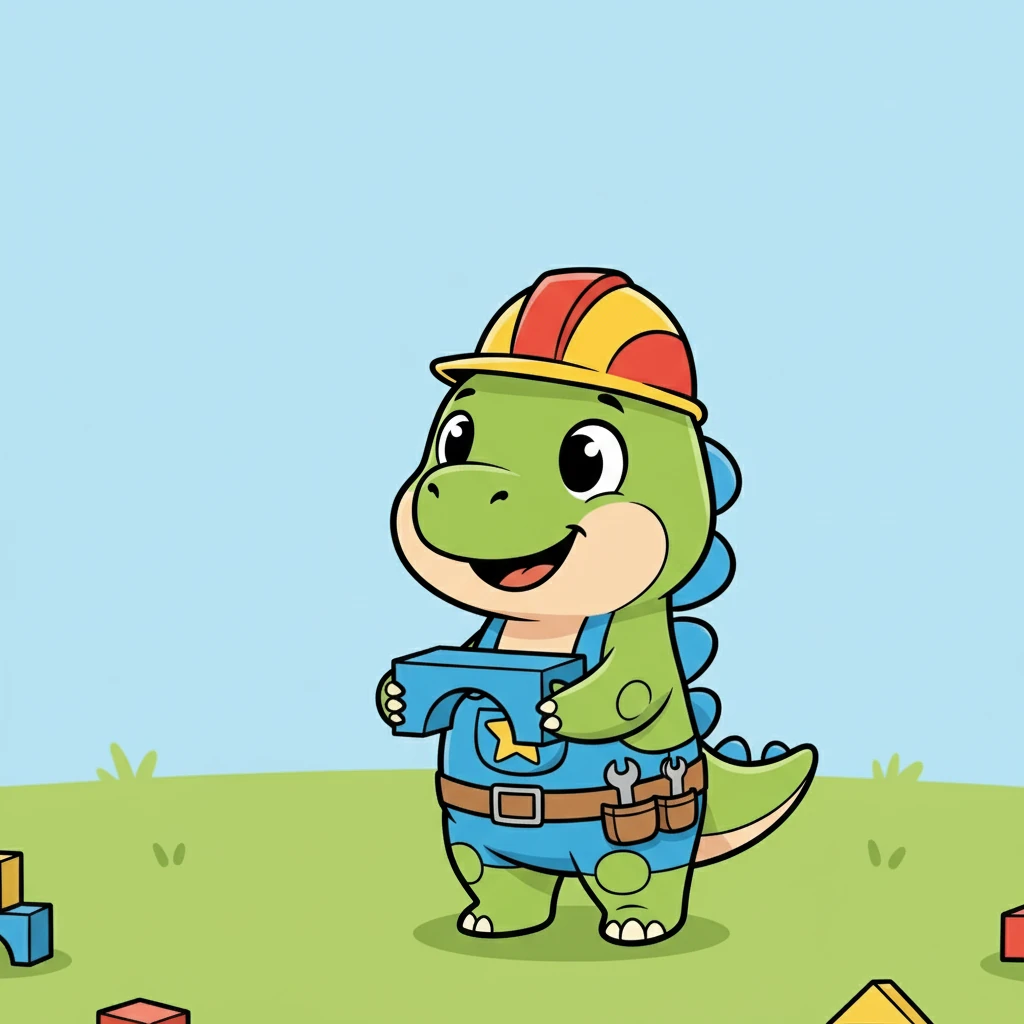 Tinha um bloco AZUL... Um bloco vibrante, perfeito para começar a sua construção. Dino segurou o bloco com cuidado, imaginando o que ele poderia criar.