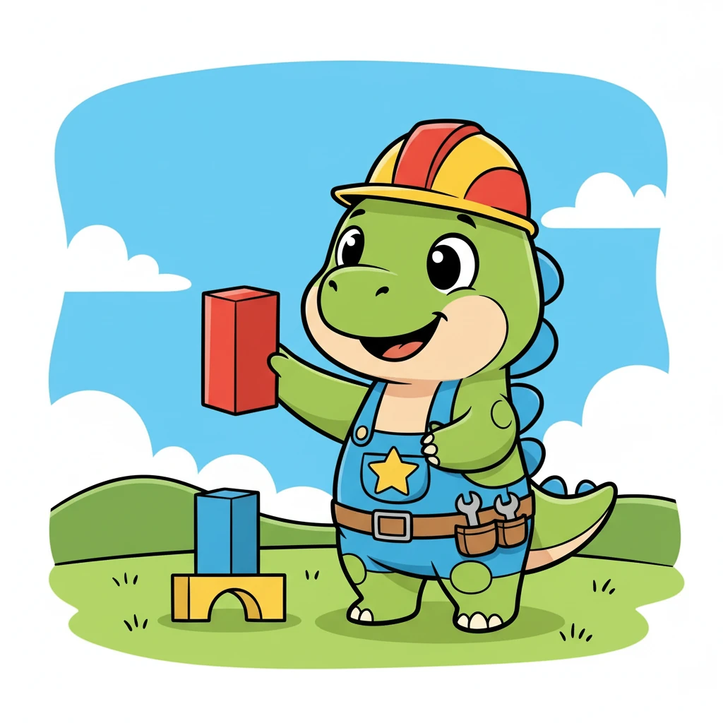 E tinha o bloco VERMELHO, que ele amava! Era a cor mais alegre e vibrante de todas. Dino sabia que o vermelho seria o toque especial da sua torre.