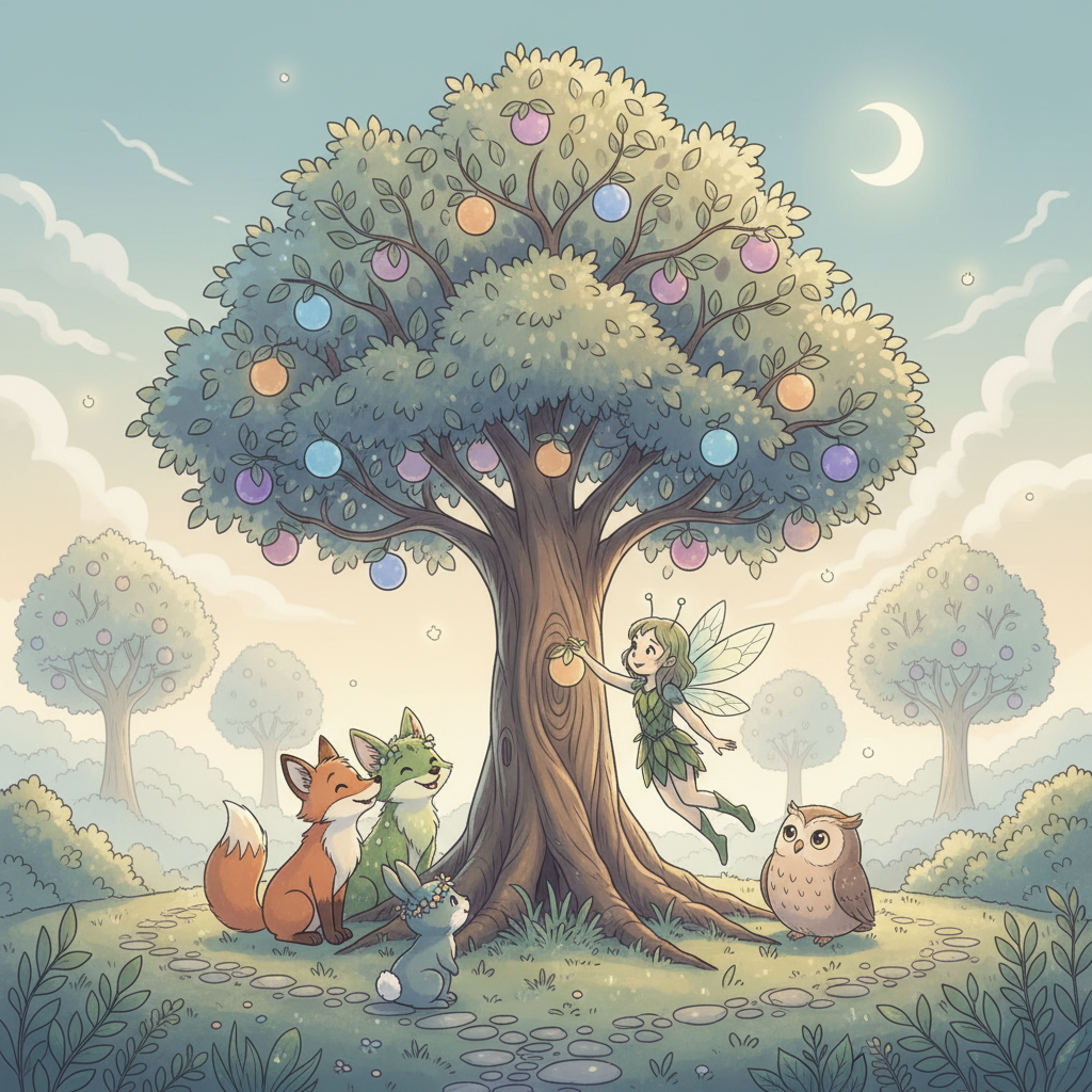 And so, in the Whispering Orchard of Lumina, the glowing fruit tree stood as a symbol of hope, friendship, and the enduring magic found in the heart of nature, forever watched over by Lumi and her friends.