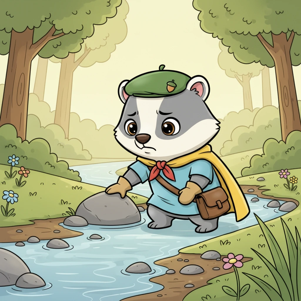 One morning, Pip noticed something strange. The Whispering River wasn't gurgling as loudly, and the water looked much lower than usual. A worried frown crinkled his tiny nose as he peered at the quiet stream, wondering what could be wrong.