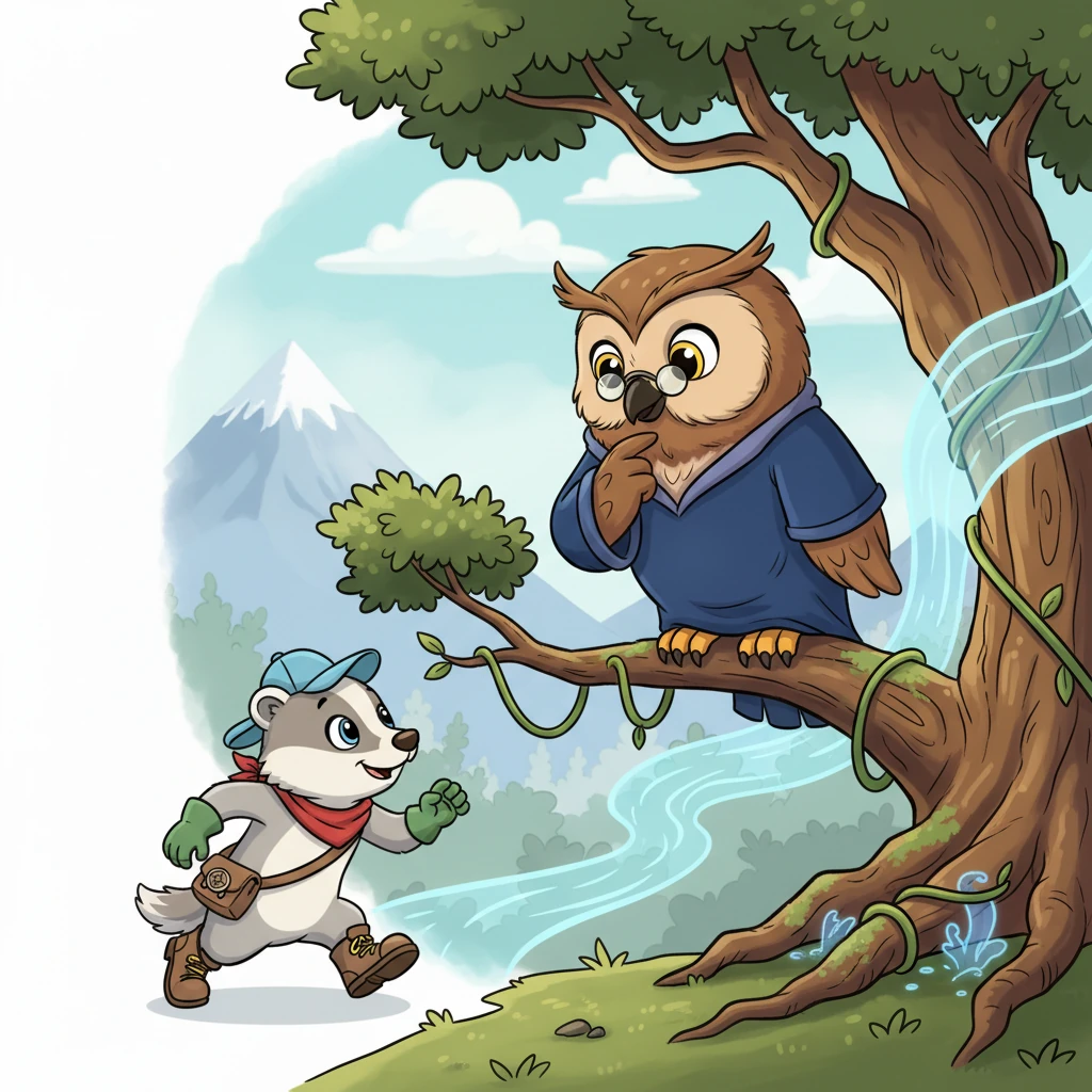 Pip scurried to Professor Hoot, the wisest owl in the forest, perched on his favorite branch. Professor Hoot listened carefully, stroking his feathery chin. He explained that sometimes a river's source, high up in the mountains, could get blocked, making the water slow down.