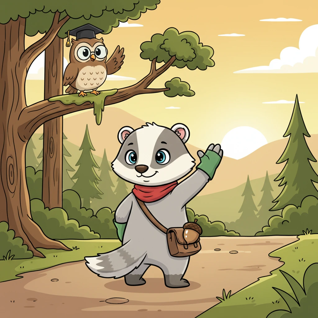 With a determined nod, Pip decided he would find the river's source and fix it! He packed a plump, shiny acorn for energy and waved goodbye to Professor Hoot. Pip set off on his brave adventure, his tail twitching with excitement and a little bit of nervousness.