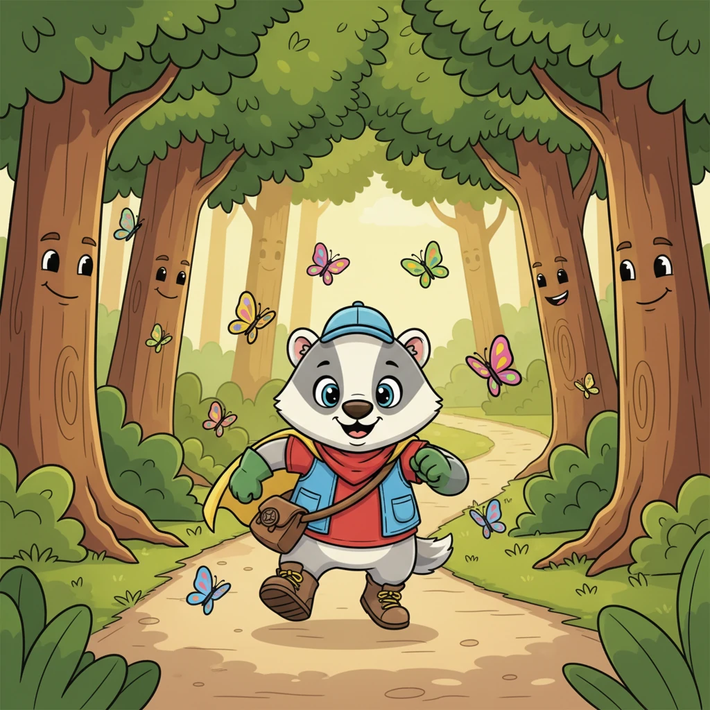 Pip scampered through a vibrant, winding path, past towering trees with friendly faces and playful butterflies dancing in the air. The forest felt bigger than ever, but Pip kept going, his little heart filled with courage and purpose.