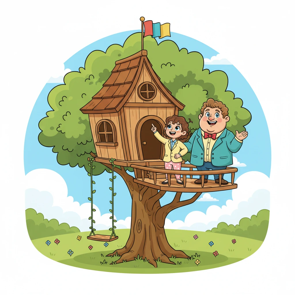 Finalmente, a casa na árvore de Esmeralda estava completa! Era ainda mais magnífica do que ela imaginara, com balanços de videira e uma bandeira colorida no topo. Ela olhou para o Professor Sabichão, que sorria orgulhoso. Esmeralda aprendeu que com planejamento, trabalho duro e o uso inteligente das ferramentas certas, qualquer grande sonho pode se tornar realidade.