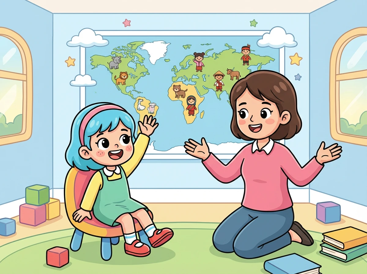 Rina, seorang gadis kecil yang bersemangat, mengangkat tangannya. Ia penasaran tentang apa yang dimaksud dengan keberagaman. Ibu Ani menjelaskan bahwa keberagaman adalah perbedaan yang membuat Indonesia kaya.