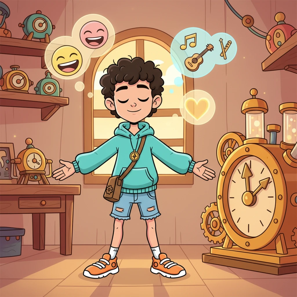 The machine needed a sound—a real one, not just noise, but a voice filled with courage and true feeling. Eli closed his eyes, remembering the happy sounds of laughter, the joyful melodies of music, and the bright feeling of hope from his own world.