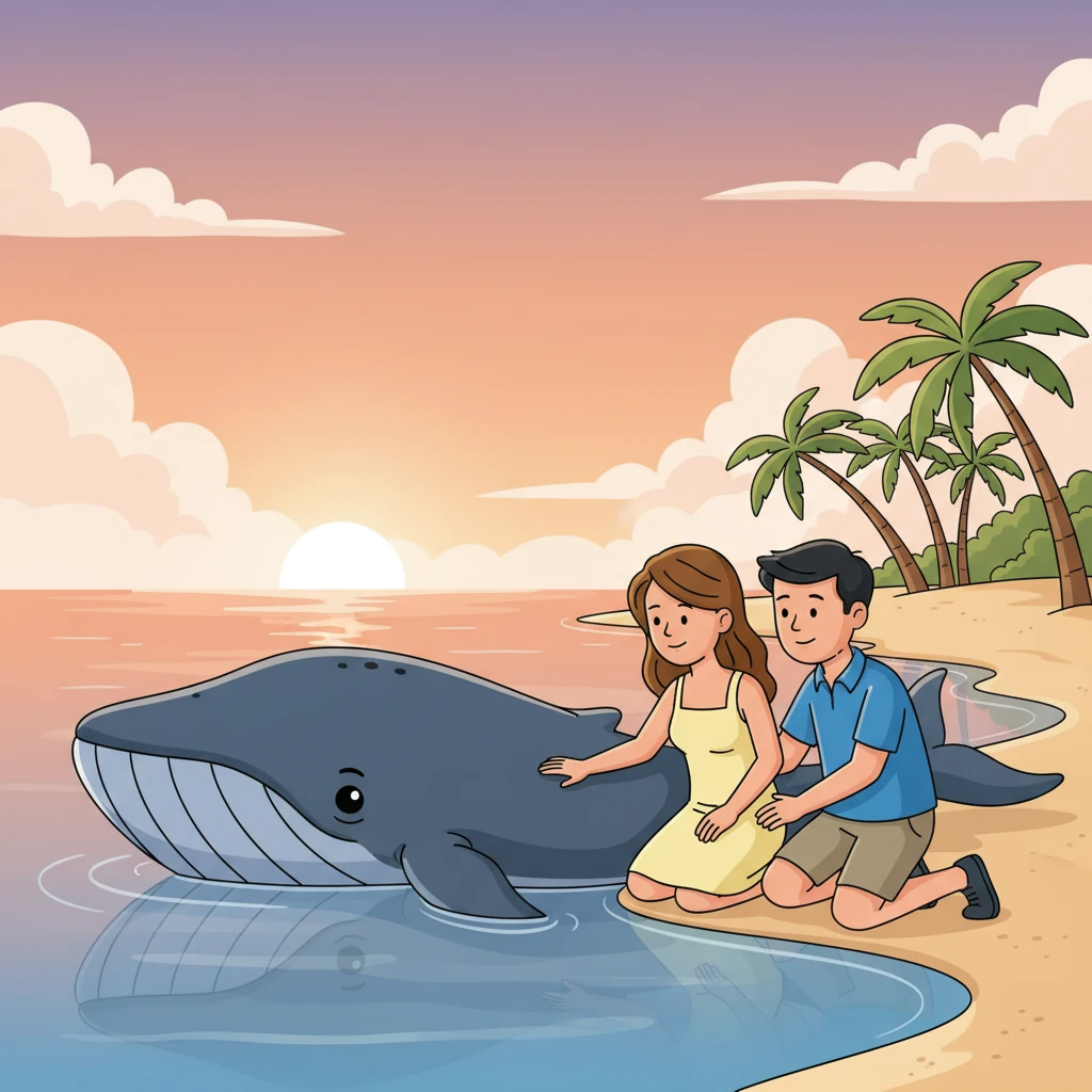 Mom and Dad quickly understood the whale needed help. They gently touched its smooth skin, trying to comfort the magnificent creature.