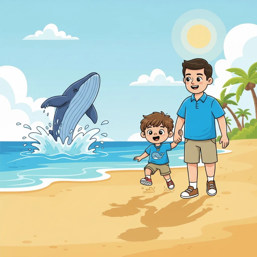With a mighty splash, the whale was free! It gave a powerful tail flip, as if waving goodbye, and swam away into the blue, leaving Leo and his family with a heartwarming memory of their extraordinary beach day.
