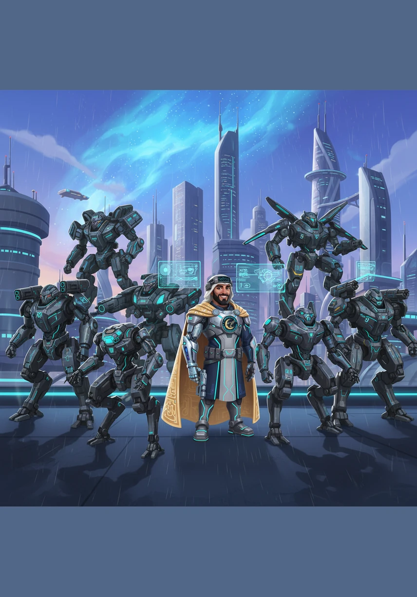 The fleet arrives at a barren, red-dust planet where Khalid deploys advanced terraforming drones. From the ship's observation deck, he watches as the drones release life-giving mists, turning the desolate valleys into vibrant green oases and flowing rivers.