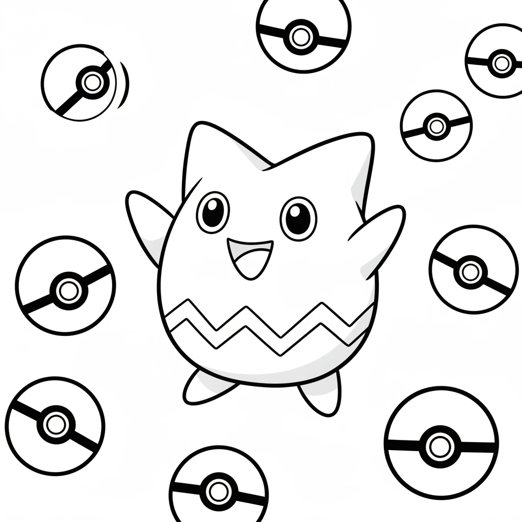 Togepi giggles and waves its tiny arms, surrounded by fun Poké Ball patterns. It's ready for a new adventure.