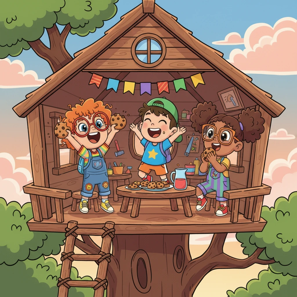 Perched high in their new clubhouse, munching on celebratory cookies, the friends cheered. They had not only built an amazing treehouse but also discovered the joy of learning new skills and the incredible strength of working together. Their laughter echoed, a testament to their skillful squad.