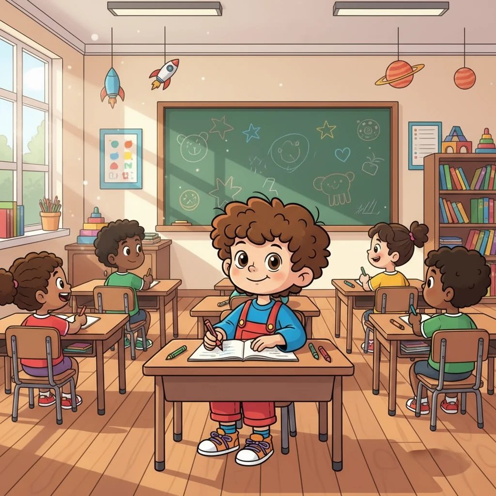 Gabriel e seus amigos agora adoravam copiar as tarefas do quadro. A sala de aula se tornou um lugar de descobertas e alegria. Gabriel percebeu que aprender era divertido e que as letras eram chaves para um mundo mágico.