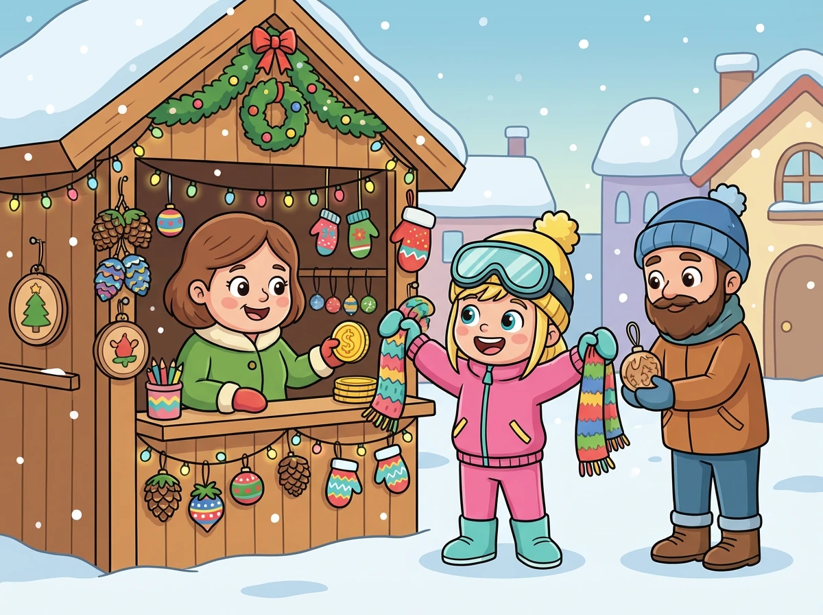 De 'Winter Wonder Winkel' was een groot succes! Buren en vrienden kwamen langs om Noé's creaties te bewonderen en te kopen.