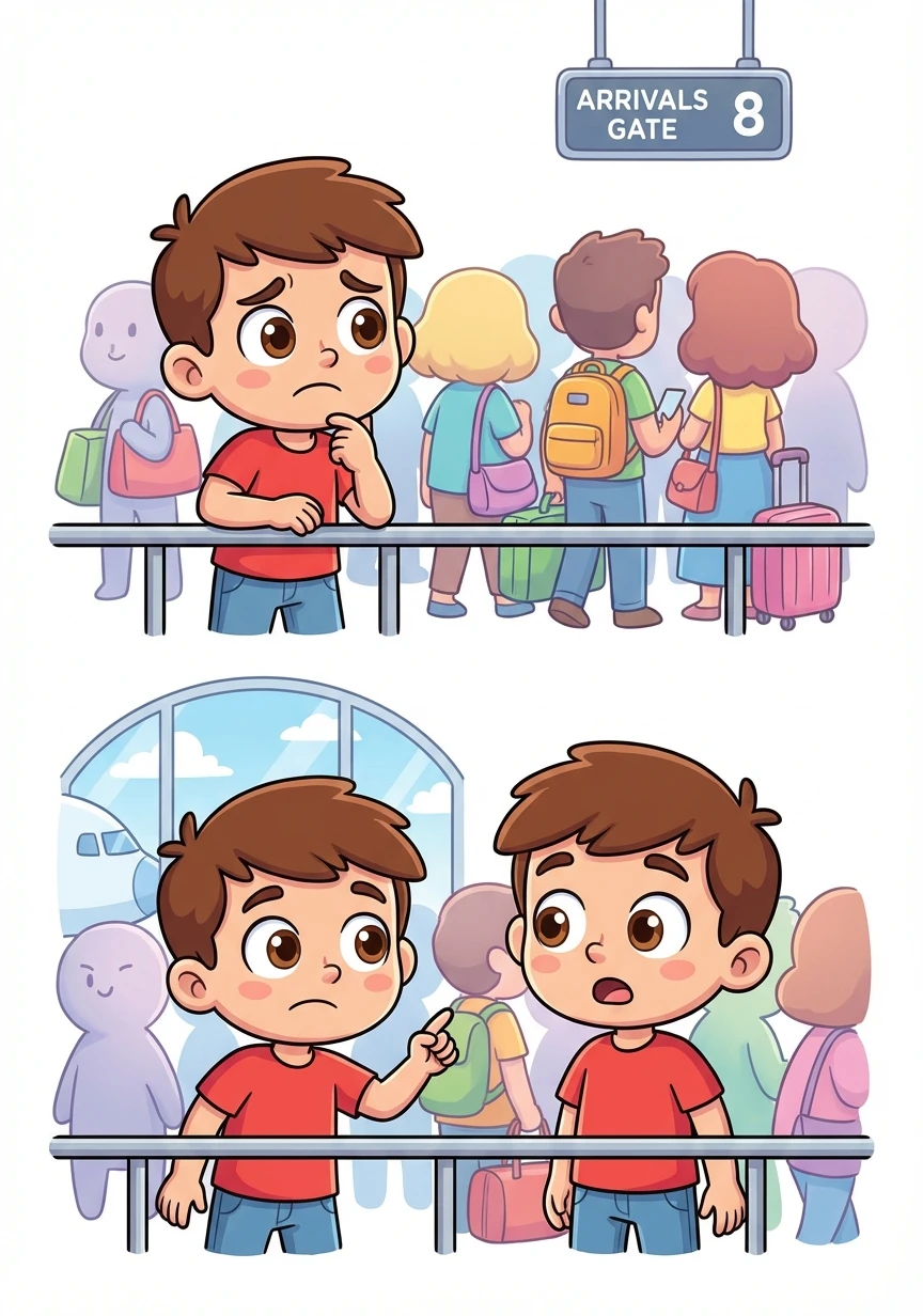 Ethan stands at the airport arrival gate, anxiously scanning the crowd. His eyes widen as he spots Anya.