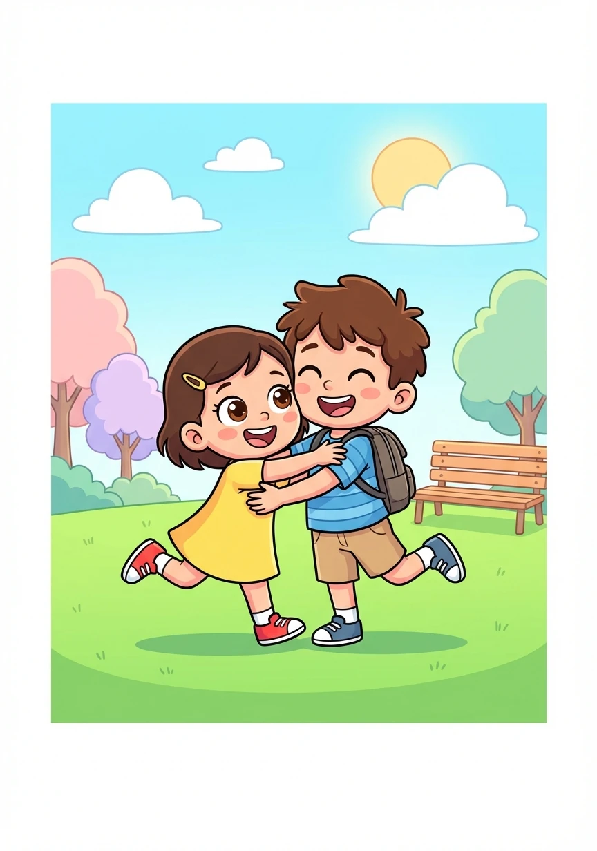 Anya rushes towards Ethan, her face beaming with joy. They embrace in a heartfelt hug, their connection finally realized in person.