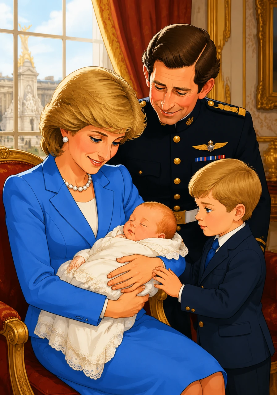 In the heart of bustling London, inside a grand and historic palace, a little prince named Henry Charles Albert David was born into the world on a crisp September day. Known affectionately to his family as Harry, the bright-eyed baby brought immense joy to his mother, Princess Diana, and his father, Prince Charles. He was the younger brother to Prince William, completing a family that the entire world watched with fascination.