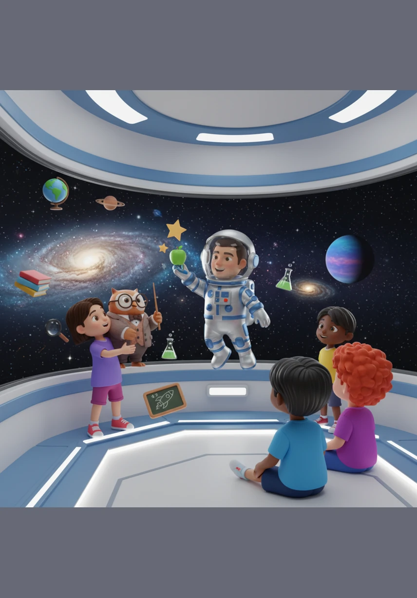 Millions of tiny, shimmering stars fill the darkness like sparkling diamonds scattered on a black blanket. The children reach out their hands toward the windows, trying to touch the magical light of the distant suns.