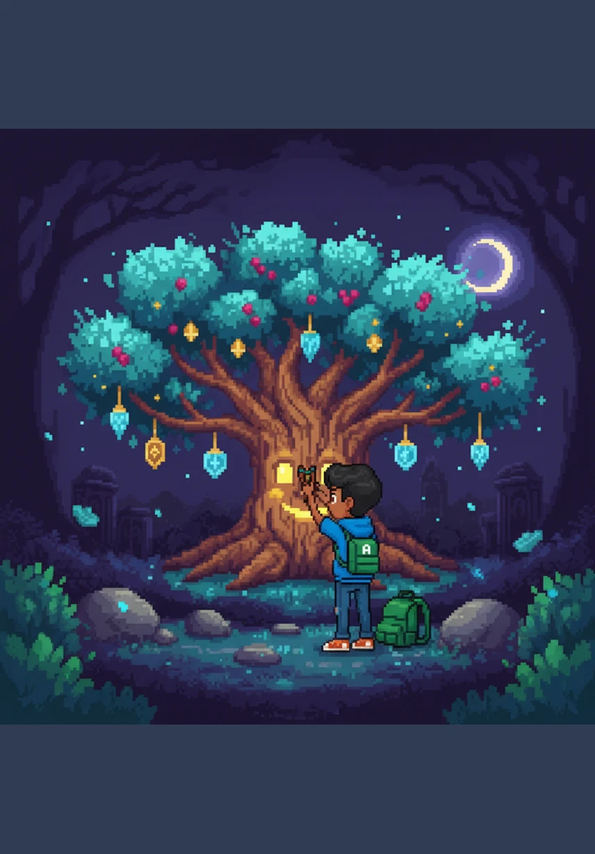 Chintu ran back to the forest and stood before the glowing branches, asking the Magic Tree if it could help make his friend happy again. He spoke with such sincerity and love that the tree began to pulse with a bright, golden light.