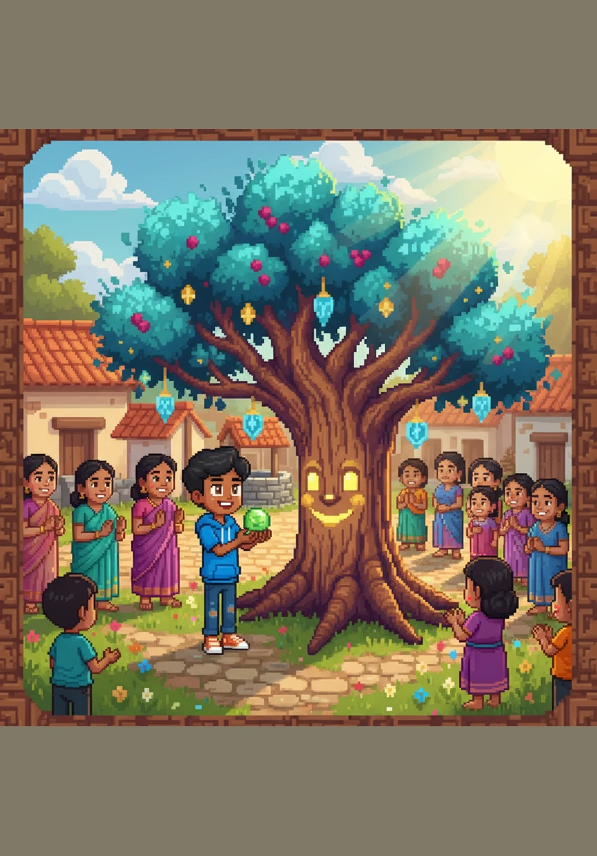 From that day on, Chintu became a hero of kindness in his village, helping the elderly carry their heavy bags and teaching younger children their lessons. He realized that every time he helped someone, a little bit of magic spread through the world.