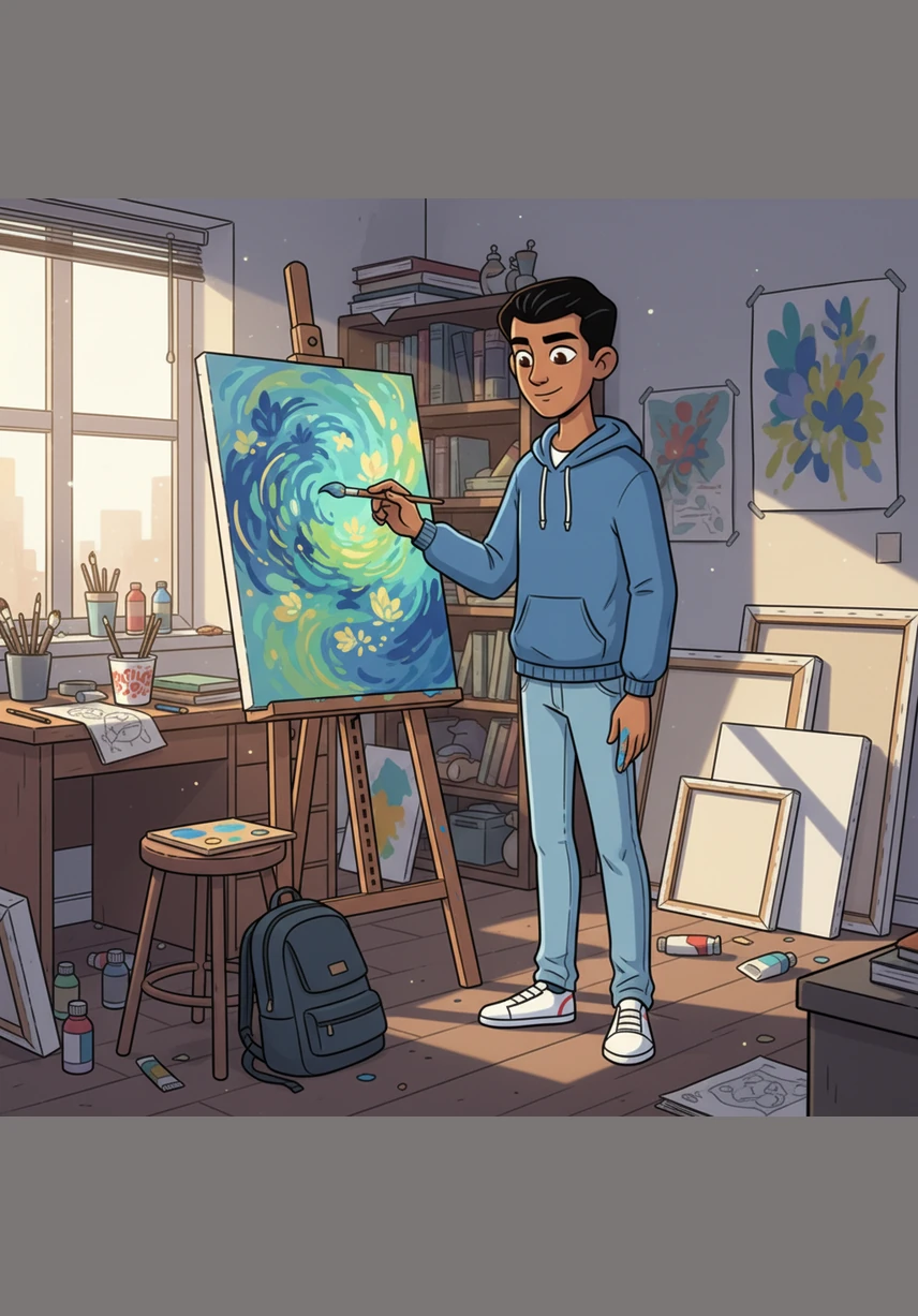 Anil, a young man from a modest middle-class background, finds his voice through the vibrant strokes of his paintbrush. In his small studio, he surrounds himself with canvases that capture the emotions he cannot express in words.