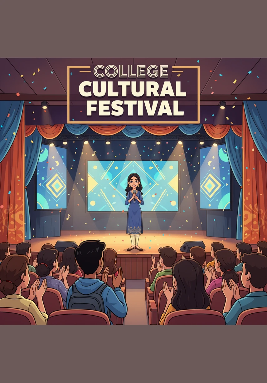 During the college cultural festival, the stage is bathed in golden light as Kalavathi begins her performance. Tucked away in a quiet corner of the auditorium, Anil sits with his sketchbook, his hand moving rapidly to capture the fluid motion of her dance.