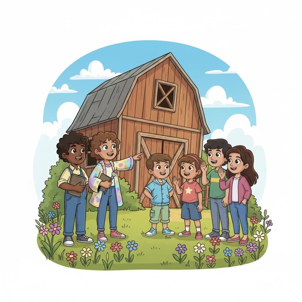 Seven bright-eyed children, full of boundless energy, gather in a sun-drenched meadow, their laughter echoing among the wildflowers. Elias, with a sketchbook clutched tight, points excitedly towards an old, leaning barn, sparking whispers of adventure. They decide this forgotten place will be their secret fortress, a haven for dreams and daring plans. Marcus, already a natural leader, rallies them with a grand vision of what their future holds.