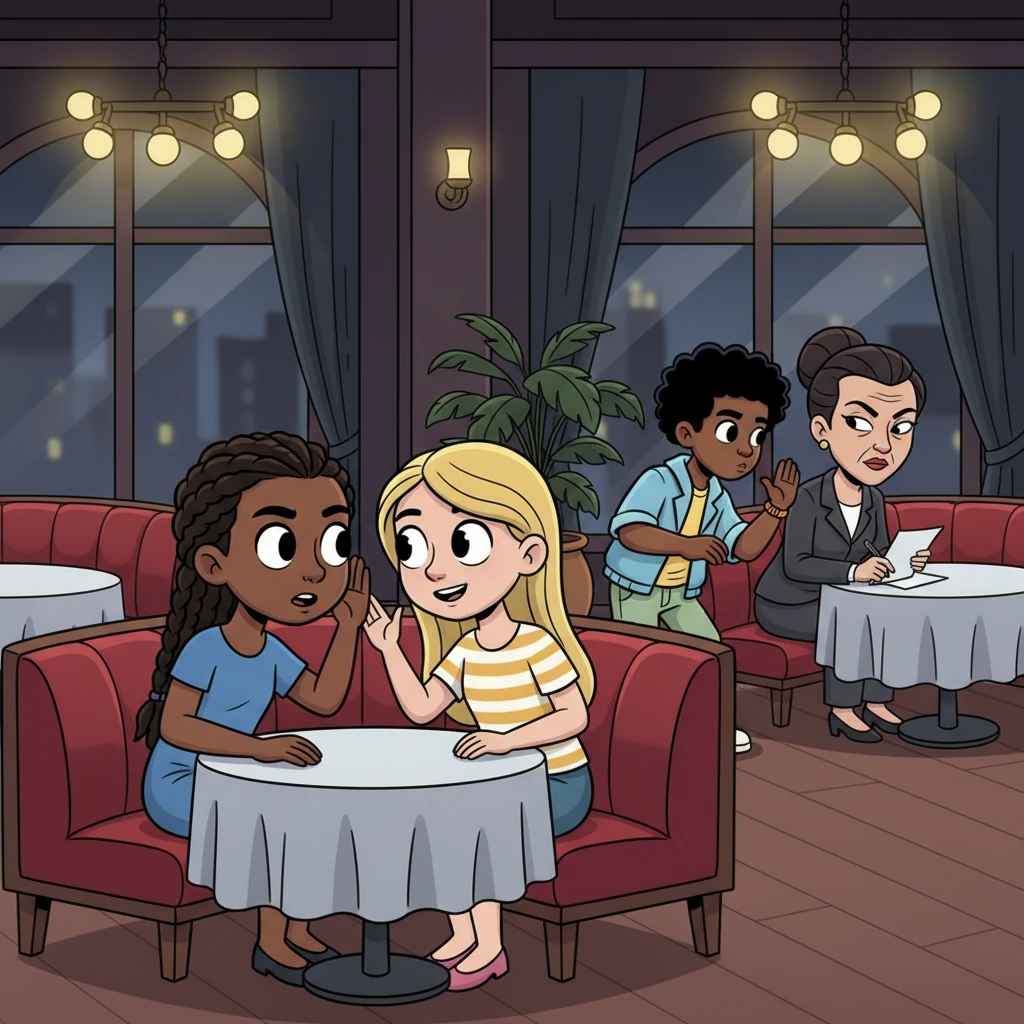 Lina, sharp-eyed and usually quiet, observes Marcus from across a dimly lit, upscale restaurant, his hushed conversation with a stern-faced lawyer from a rival firm sending a chill down her spine. She confides her suspicions to Sarah, who waves them away with a gentle, disbelieving smile, insisting Marcus's loyalty is unwavering. Sarah clings to the memory of their childhood oath, unable to imagine such a betrayal from their beloved leader.