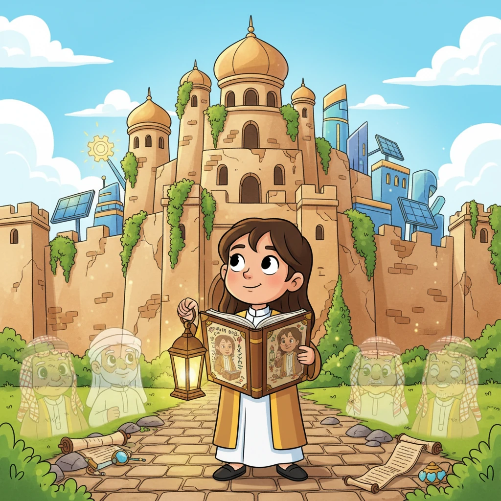 عند القلعة، تفهم ليلى أن التطور والتقدم مهمان جدًا لبناء مستقبل مشرق. لكنها تدرك أيضًا أن الأهم هو الحفاظ على تاريخنا الغني وقيم أجدادنا. يجب أن نحمل قصصهم وروحهم معنا ونحن نمضي قدمًا.