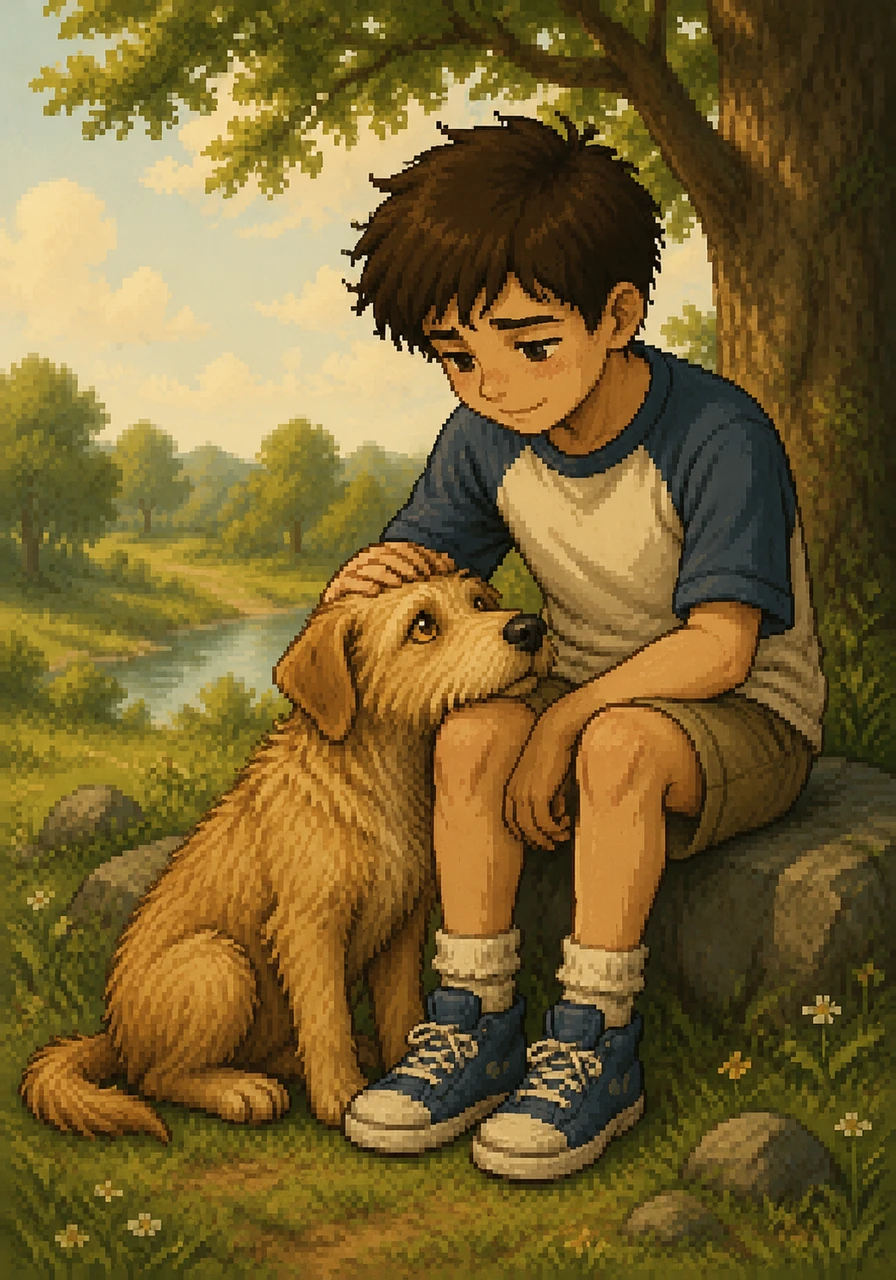 The dog padded softly across the grass and sat at Leo's feet, making no sound. He didn't bark or beg for food; he simply rested his chin on Leo’s knee, offering the silent comfort of his presence.