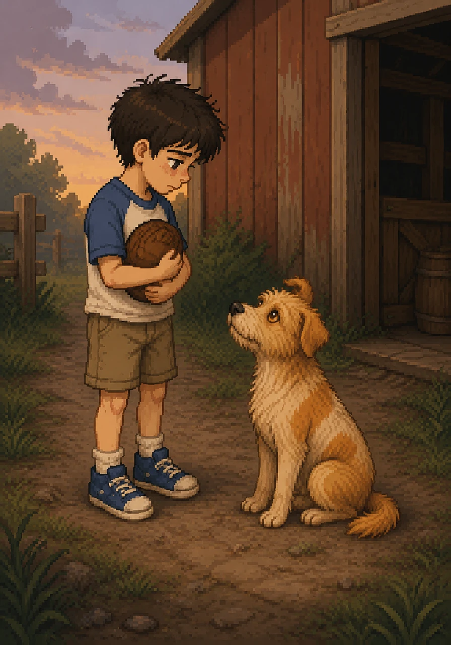 Leo looked down, surprised to see the gentle creature waiting there. For the first time in weeks, the boy’s eyes met another’s, and he saw a reflection of his own quiet loneliness in the dog's amber gaze.