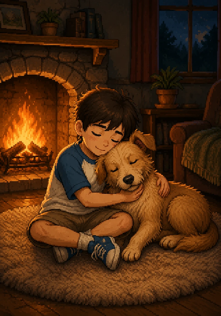 As evening fell, Leo and Barnaby curled up together on a soft rug by the fireplace. The boy felt a sense of peace settling over him, knowing that while some things are lost, a loyal heart can help find the way back to happiness.