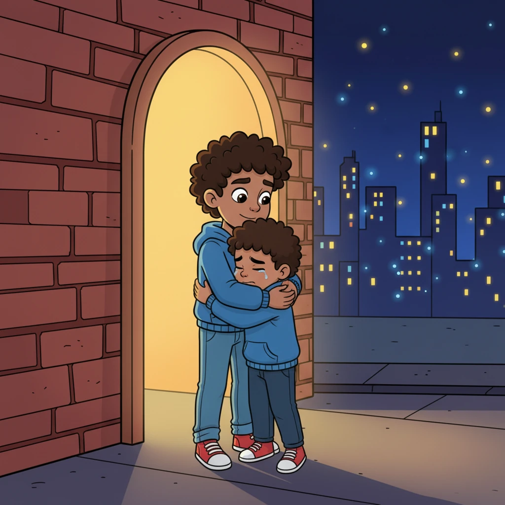 Outside the club, in the cool night air, Jamal comforted a shaken Omar. He had risked everything to save his brother from a dangerous path. Omar clung to him, grateful for his big brother's courage.