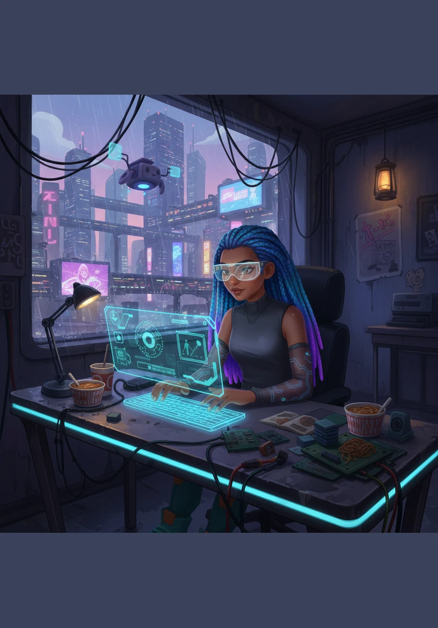 A young student sits at a desk and logs in for the first time, her face illuminated by the soft glow of the screen. She sees her grades, her schedule, and her progress all in one place, feeling a new sense of clarity and excitement.