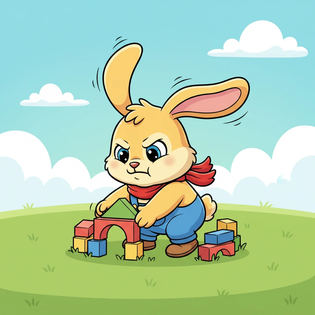 Benny shakes his head vigorously, his ears flopping. He pulls his toys closer, creating a small fort around himself, a clear sign that he wants to play alone today.