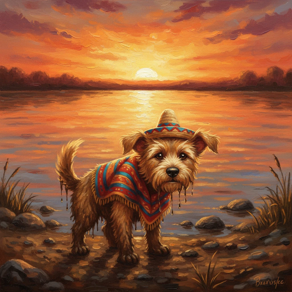 Finalmente, Rufus logró arrastrarse hasta la orilla, tiritando y cubierto de barro. El sol se ponía, tiñendo el cielo de tonos dorados y rojizos, pero su corazón estaba pesado. Miró el río vacío, comprendiendo amargamente que su propia codicia le había costado todo lo que tenía.