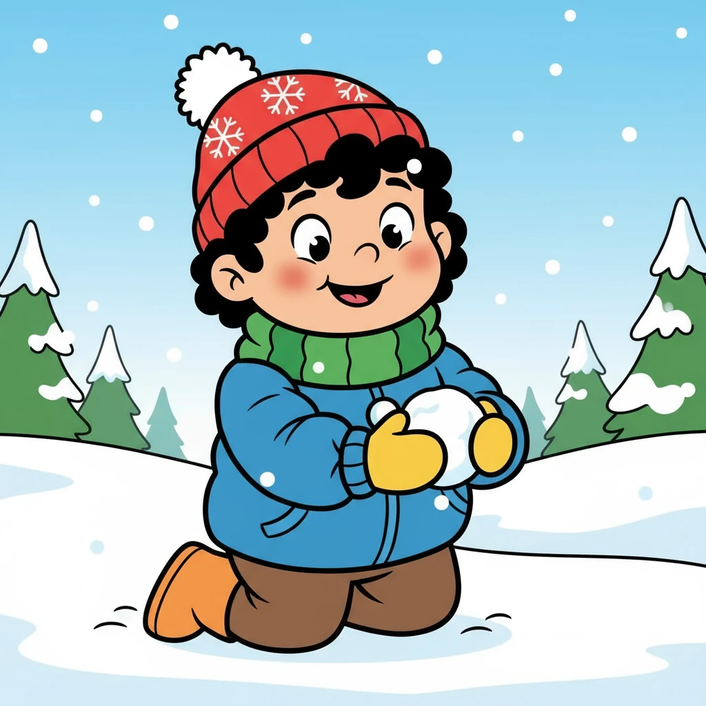 Kutay giggled, his small hands working hard. He packed the snow tightly, rolling it into a small ball. Soon, he had a perfect little snowball, ready for a snowy adventure.