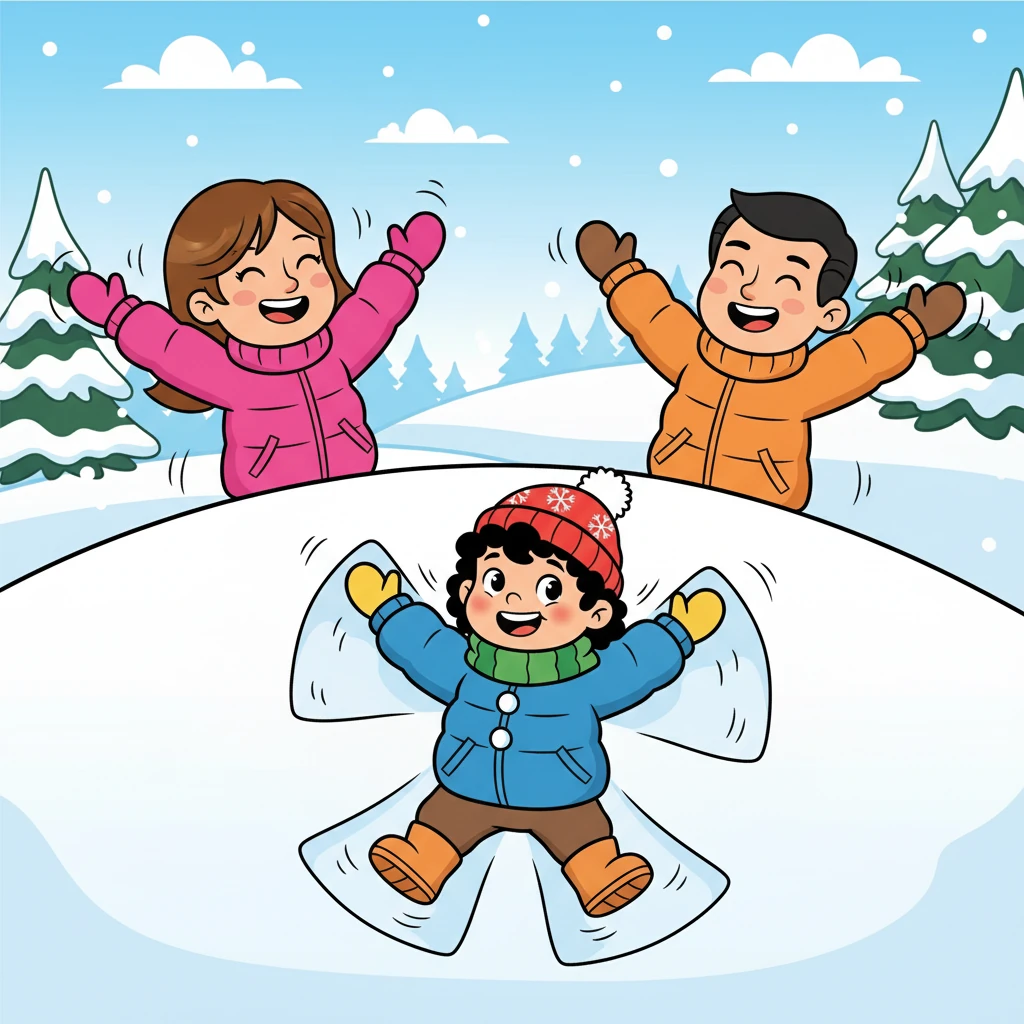 Mom and Dad joined Kutay in the snow, and together they made snow angels. Kutay flapped his arms and legs, leaving a perfect angel shape in the pristine snow. Laughter filled the air.