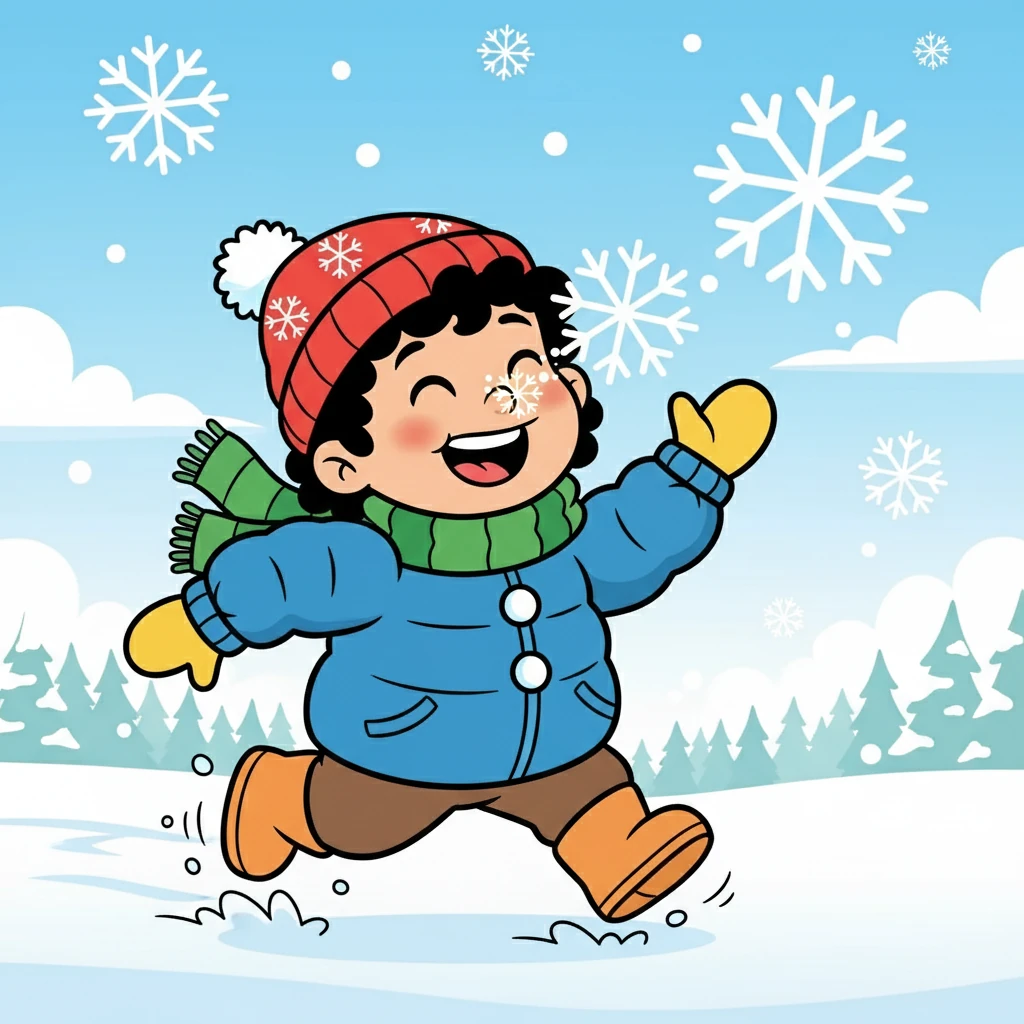 Kutay ran and played, catching snowflakes on his tongue. They tickled his nose as they melted, and he laughed with pure joy. The snow crunched under his boots, creating a symphony of winter sounds.