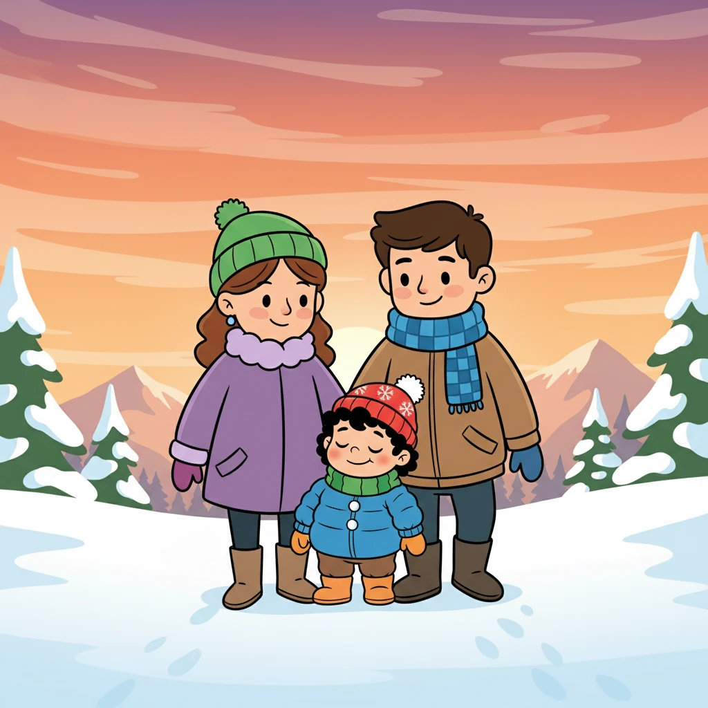 As the sun began to set, painting the sky with colors of orange and pink, the family started to head home. Kutay, tired but happy, snuggled between his parents, dreaming of more snowy adventures to come.