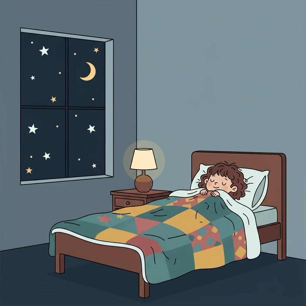 Little Lily snuggled deep in her cozy bed, her favorite blanket pulled tight. Outside her window, the night sky twinkled with sleepy stars, promising a world of gentle dreams.