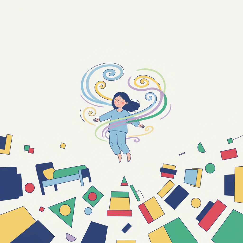 As Lily drifted off, a soft, swirling wind began to hum, carrying her on a magical breeze. Her room gently transformed, its familiar shapes melting into a kaleidoscope of colors.