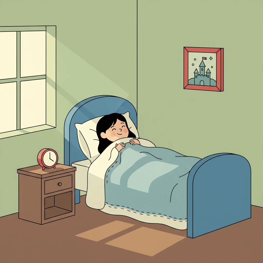 Lily woke up in her own bed, safe and sound, with the softest smile on her face. Her blanket felt extra cozy, and the memory of her dream journey made her feel brave and loved.