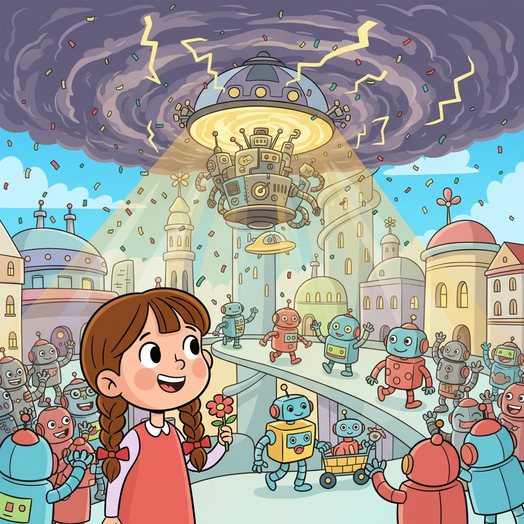 Zosia i Robi uratowali Kraków przed nadchodzącą burzą, używając wynalazku. Mieszkańcy miasta byli im wdzięczni za odwagę i poświęcenie.