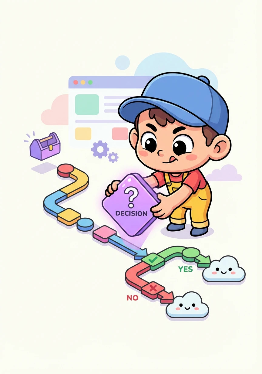 He added a 'Decision' node, a clever purple diamond. This node would decide which path the workflow would take, adding a touch of strategy to his design.
