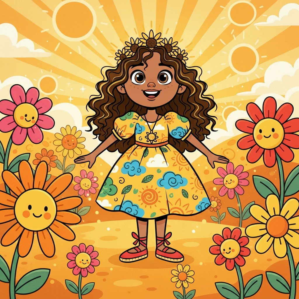En un planeta bañado por una luz dorada, Solara, una joven curiosa, jugaba entre flores gigantes. El aire era fresco y vibrante, lleno de la energía del sol. Solara sentía una profunda conexión con el mundo que la rodeaba, una sensación de alegría y vitalidad.