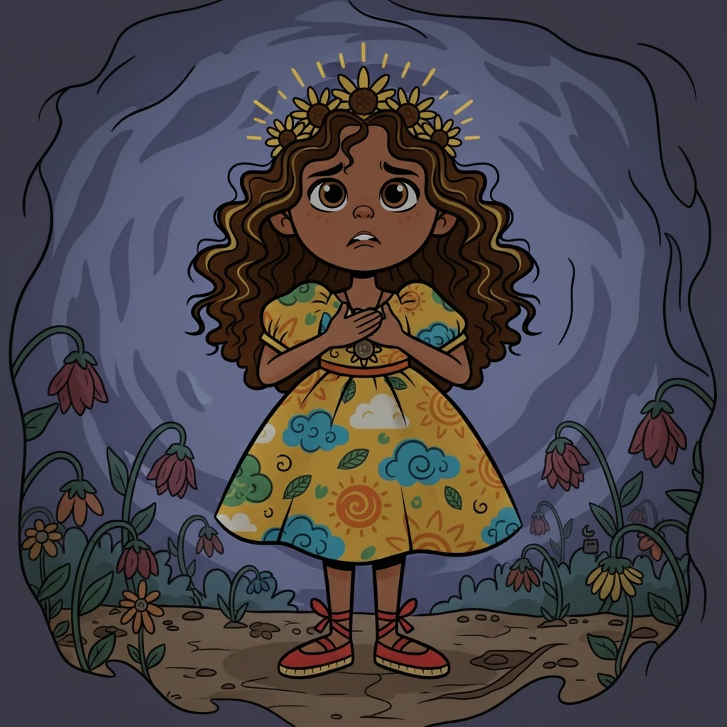 Un día, sombras comenzaron a extenderse, oscureciendo la luz y marchitando las flores. El aire se volvió pesado y difícil de respirar. Solara, con el corazón encogido, sintió el miedo en el ambiente.